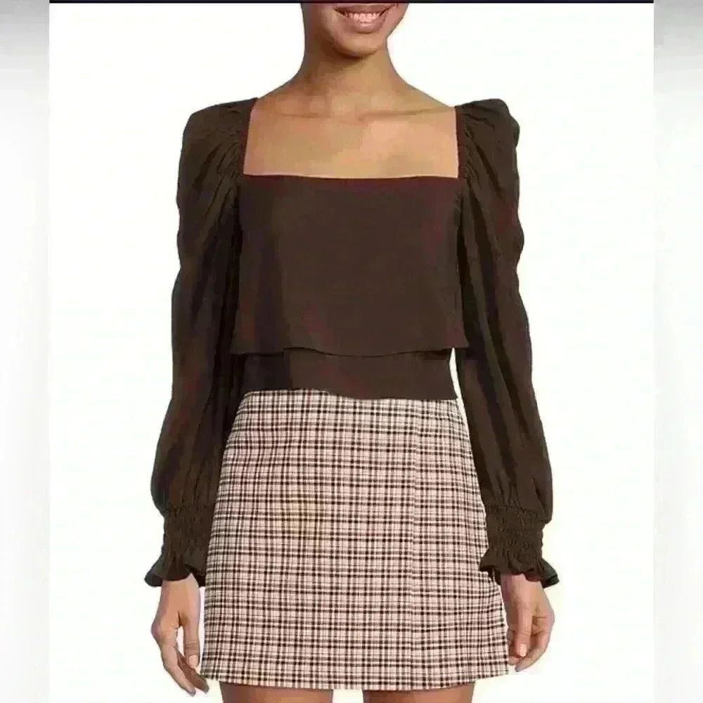 Gianni bini Mila Drapey Viscose Square Neck Long Sleeve Woven Blouse